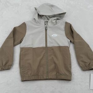 Kids Nike Dri Fit Hooded Windbreaker Jacket Khaki Tan Beige Youth Size 4 XS New